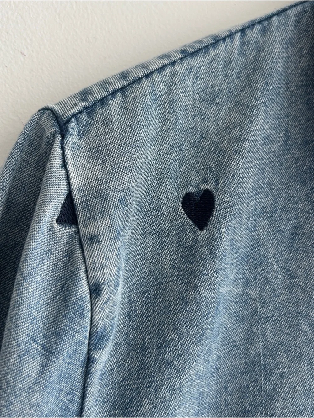 Blue Denim Shirt with Black Heart Motifs - Picture 2 of 4